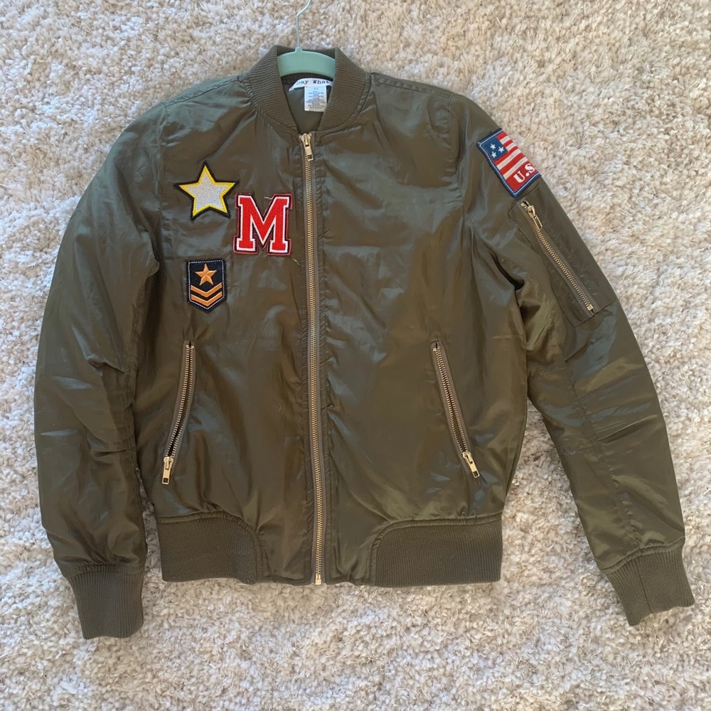 Olive Green Bomber Jacket with Patches